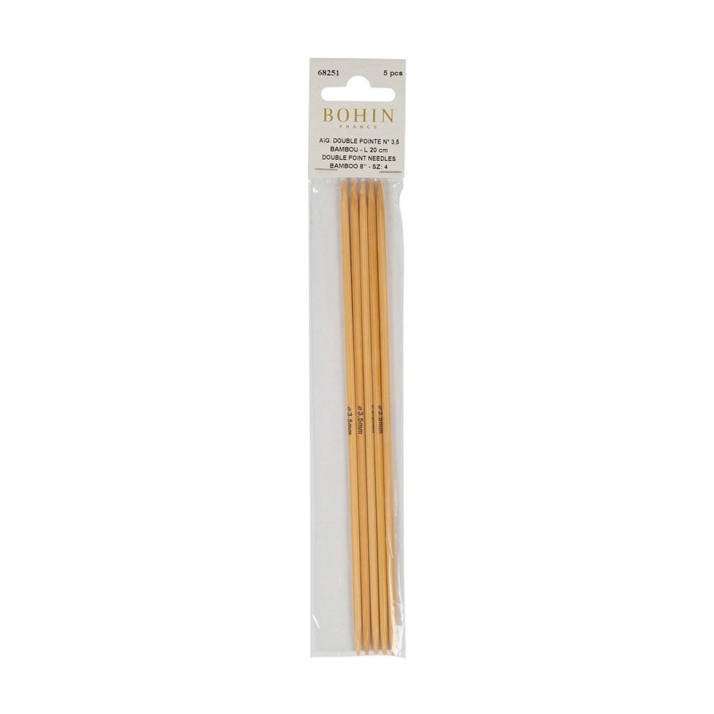 Aiguilles à tricoter doubles pointes en bambou - 20 cm