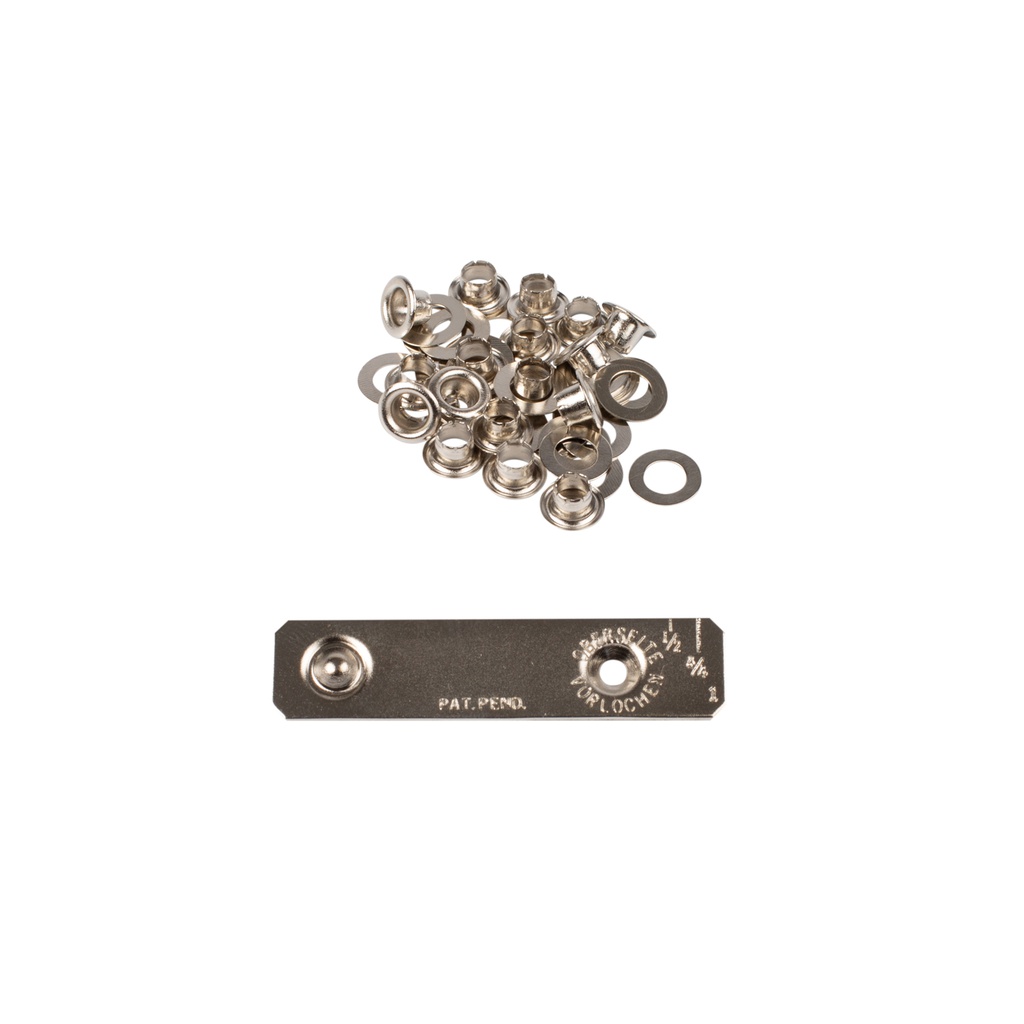 Eyelets with washers and tool